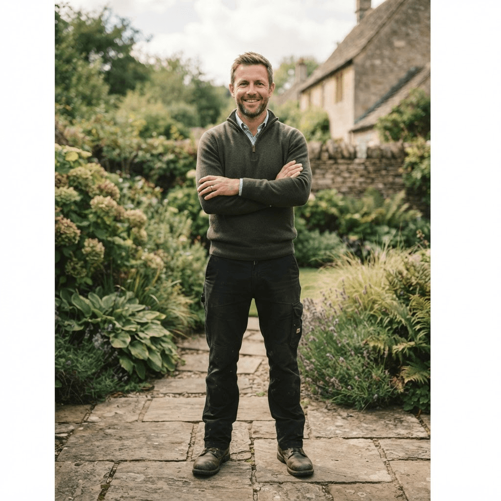 Tom Todd, founder of Luxury Landscapes, in a completed garden